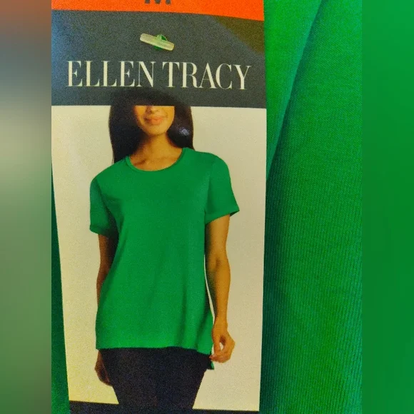 HALF PRICE $6 Ellen Tracy MEDIUM HiLo Tunic Tee - Green - Picture 2 of 5